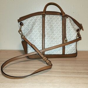 Michael Kors Signature Beckett Large Satchel Vanilla Bag Tote Brown White